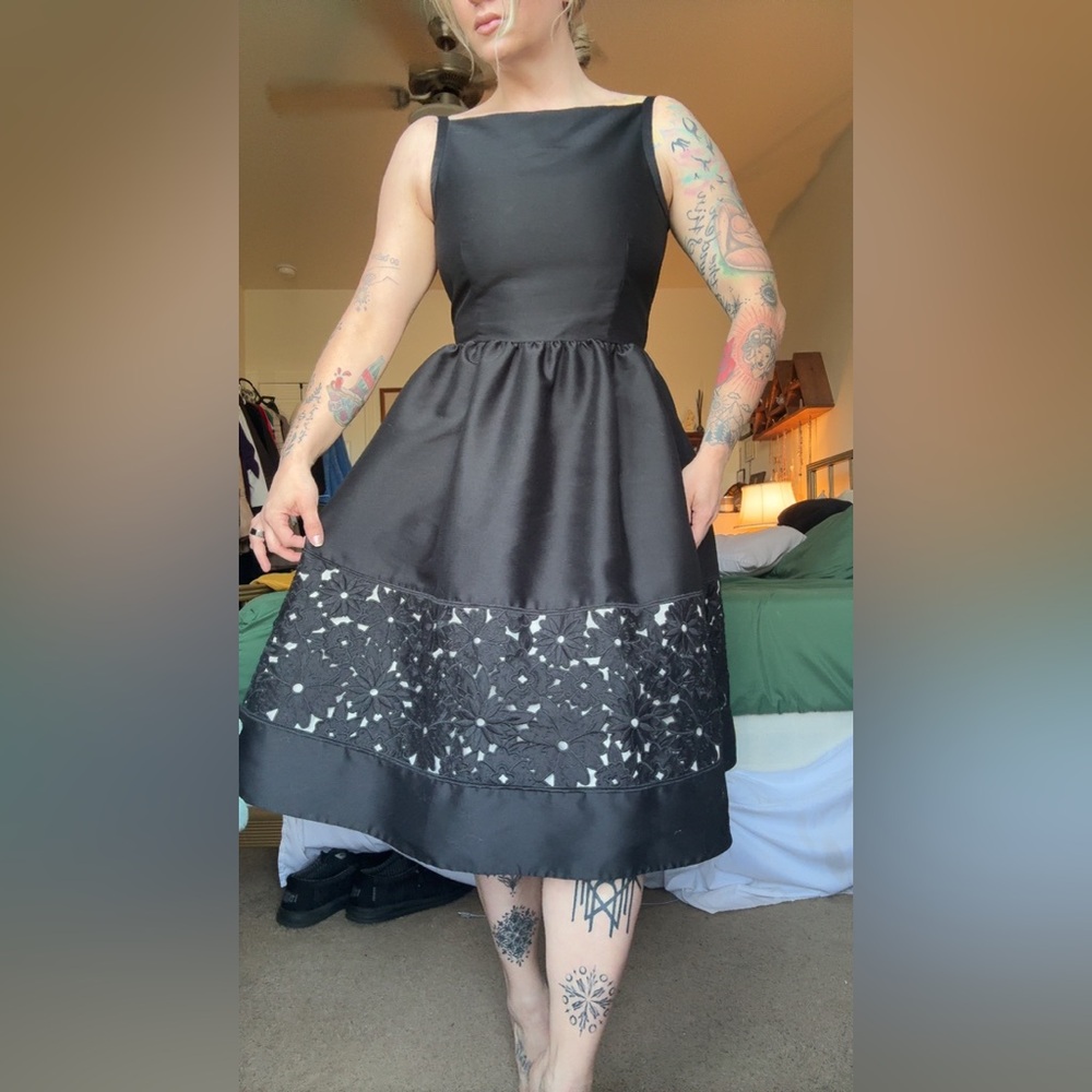 KATE SPADE Lace Panel Fit and Flare Dress 2 Black Bateau Neck Sleeveless $498